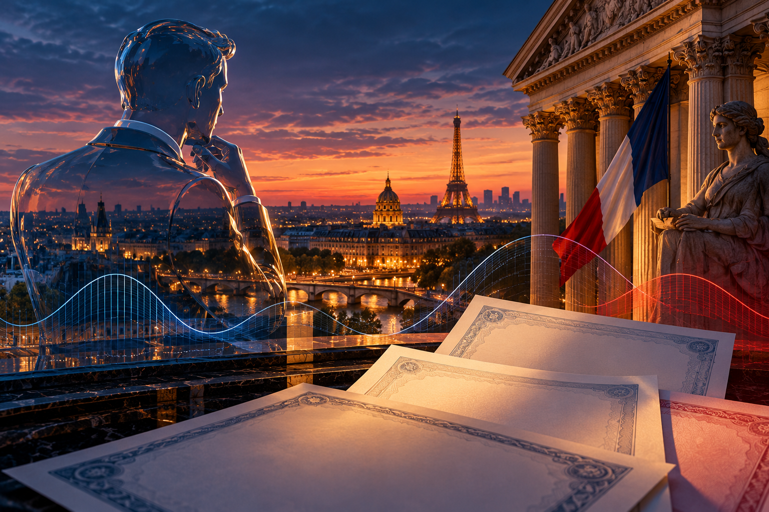 AI-generated financial concept illustration of Paris, sovereign bonds and investor psychology