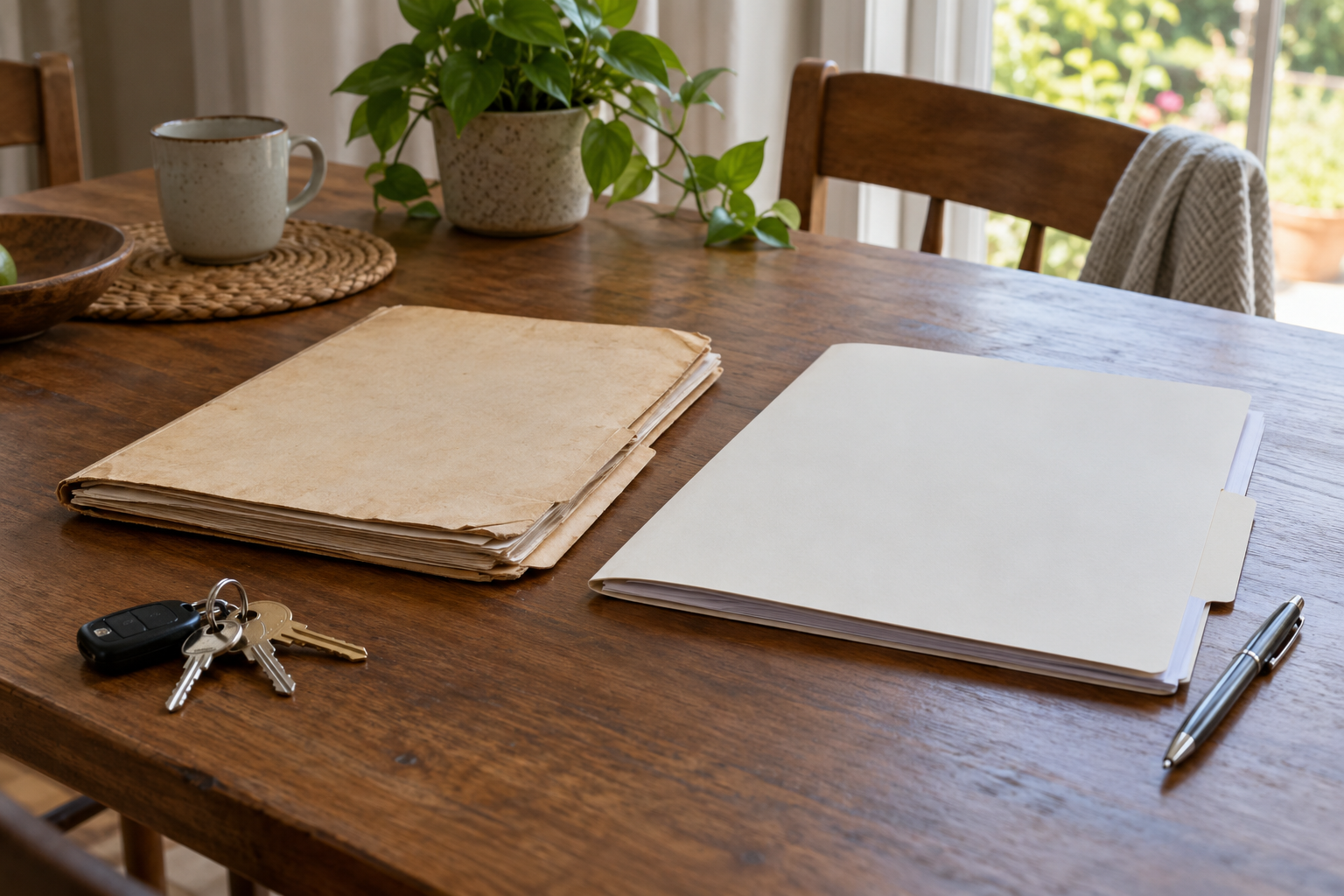 Two plain insurance-document folders side by side on a table
