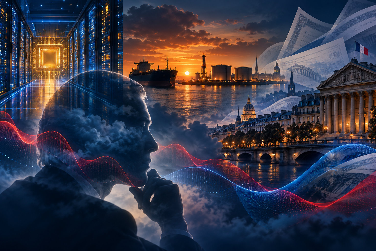 AI-generated concept illustration of data centers, investor psychology and financial risk